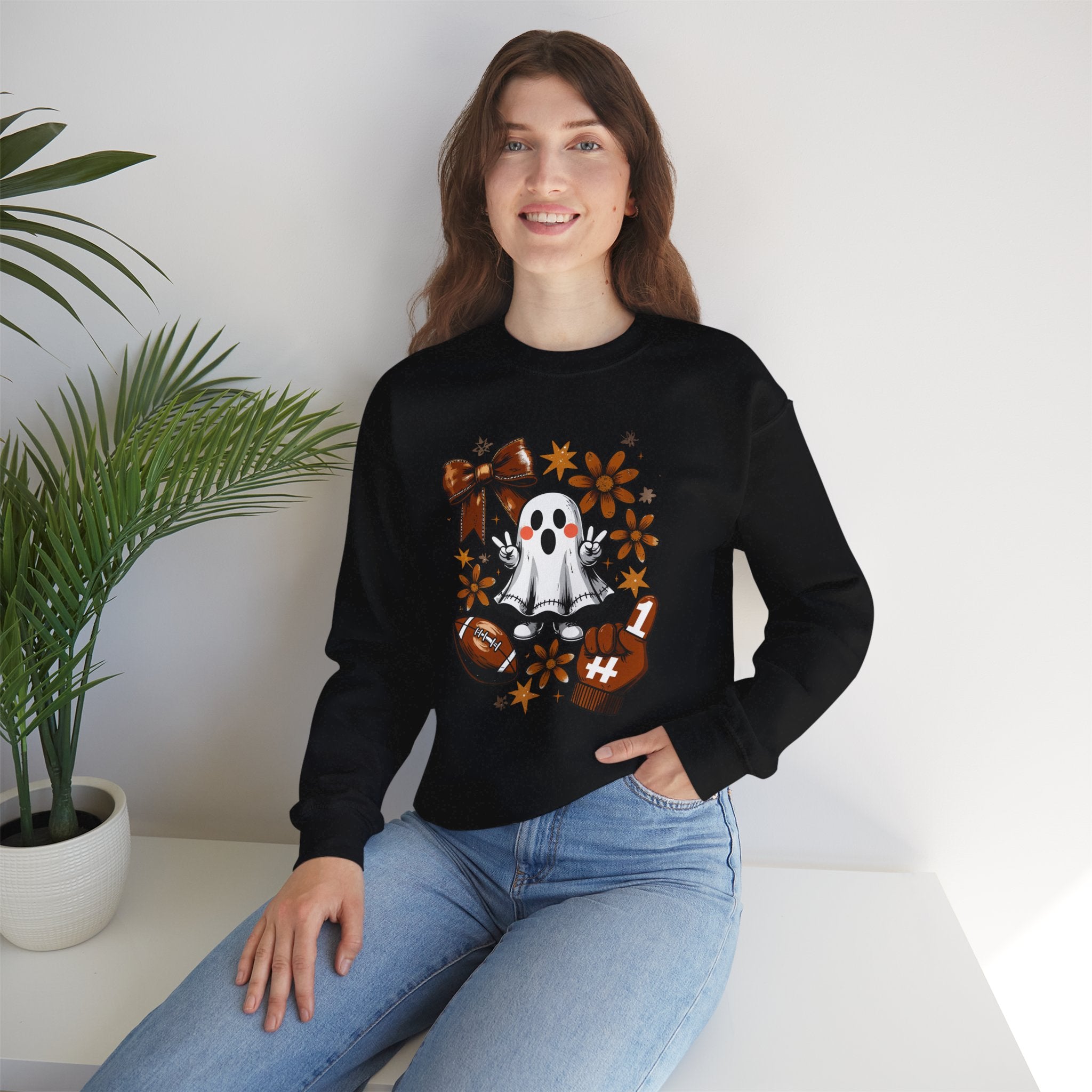 Football Ghost Crewneck Sweatshirt — Cute Halloween Game Day Shirt