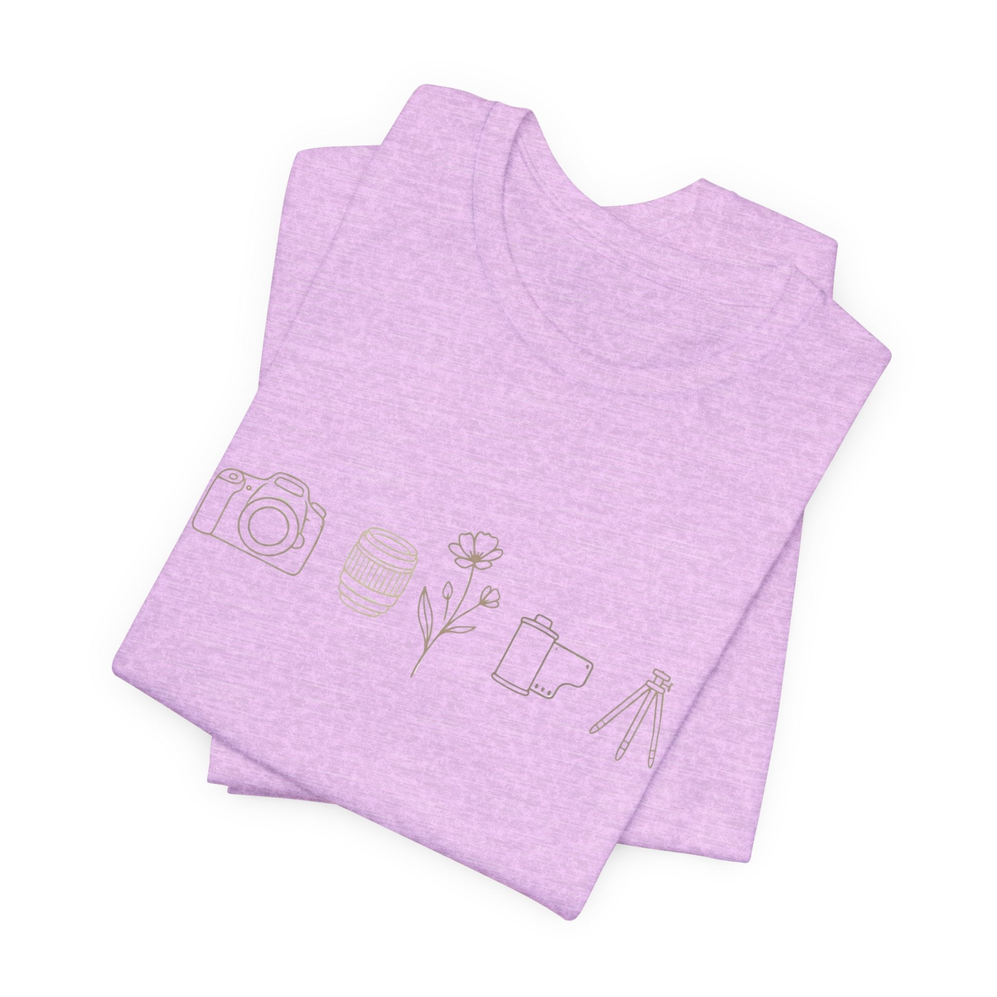 Photography Icons Tee — Minimal Camera, Film, Flower & Tripod Graphic Shirt