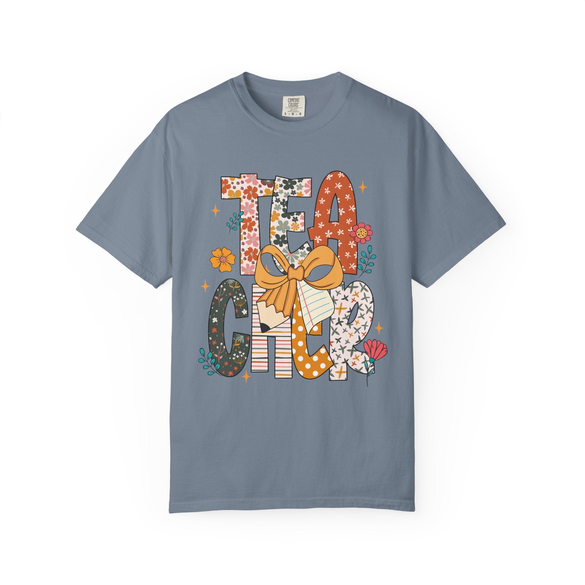 Teacher Graphic T-Shirt — Floral "Teacher" Design with Ribbon