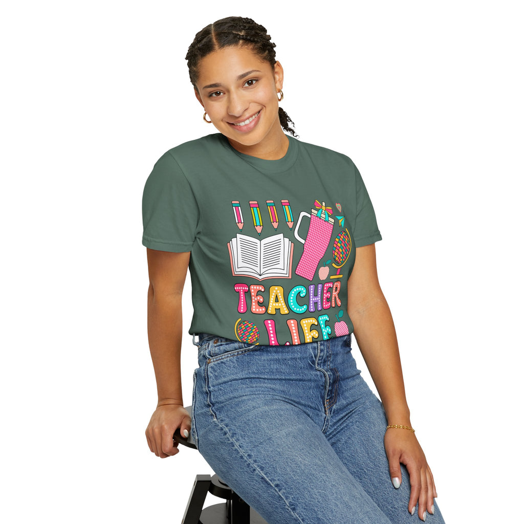 Teacher Life T-Shirt — Colorful School Supplies Graphic Tee