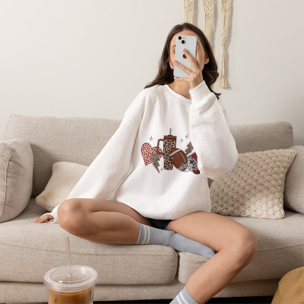 Heart & Lightning Graphic Sweatshirt — Leopard, Plaid & Red Heart Crewneck