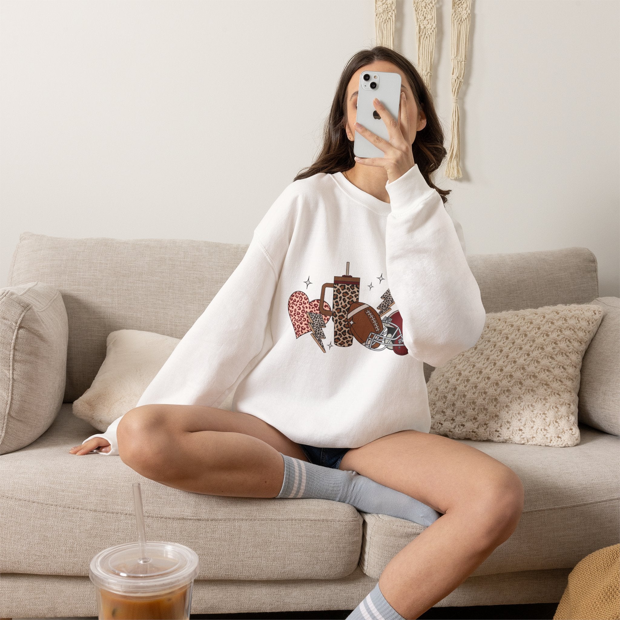 Heart & Lightning Graphic Sweatshirt — Leopard, Plaid & Red Heart Crewneck