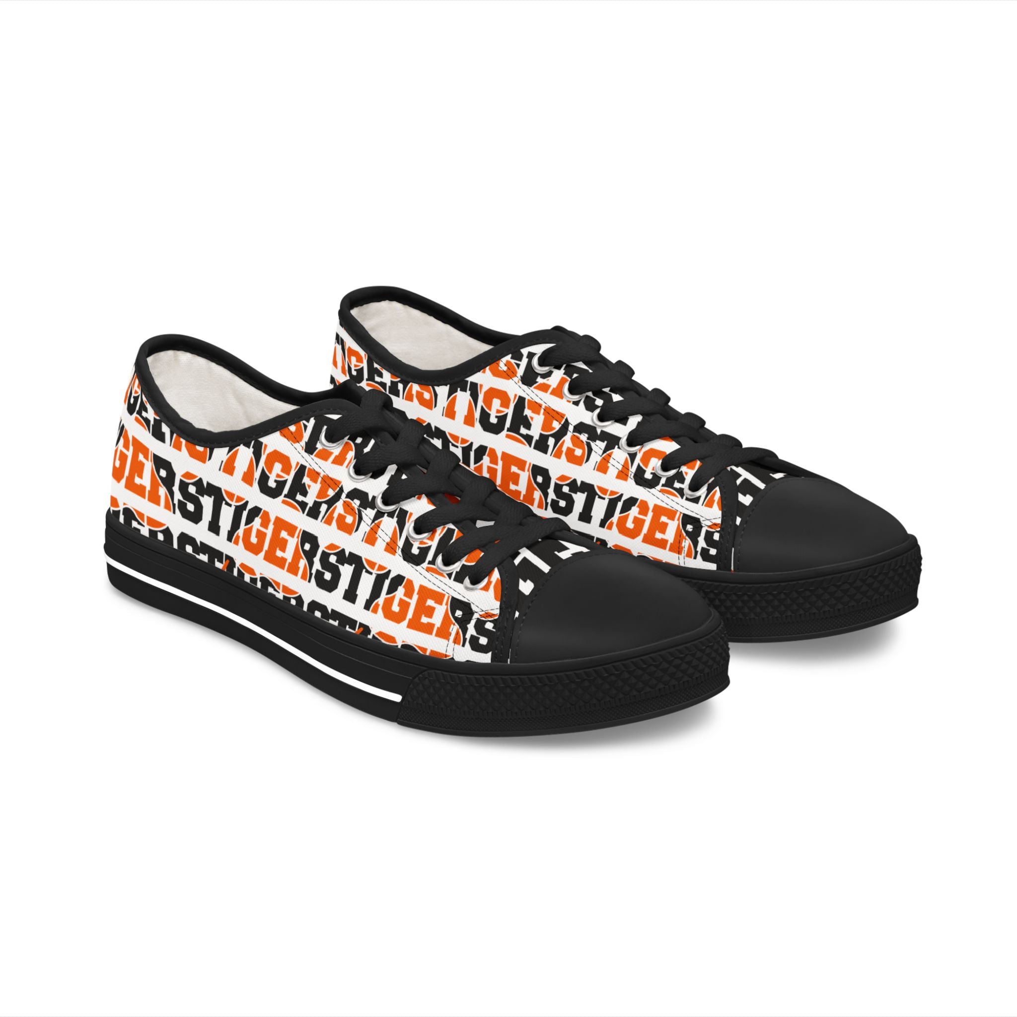 Women's Low Top Sneakers — 'TIGERS' Orange & Black Team Spirit