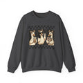 Duck Trio Crewneck Sweatshirt — Vintage Checkered Retro Goose Illustration