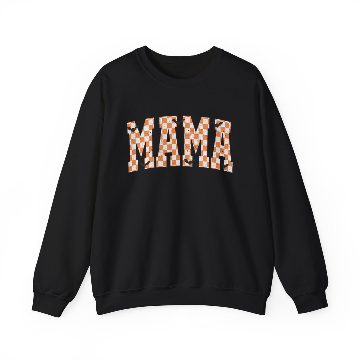 Mama Checkerboard Halloween Sweatshirt – Retro Orange Plaid Mama Pullover