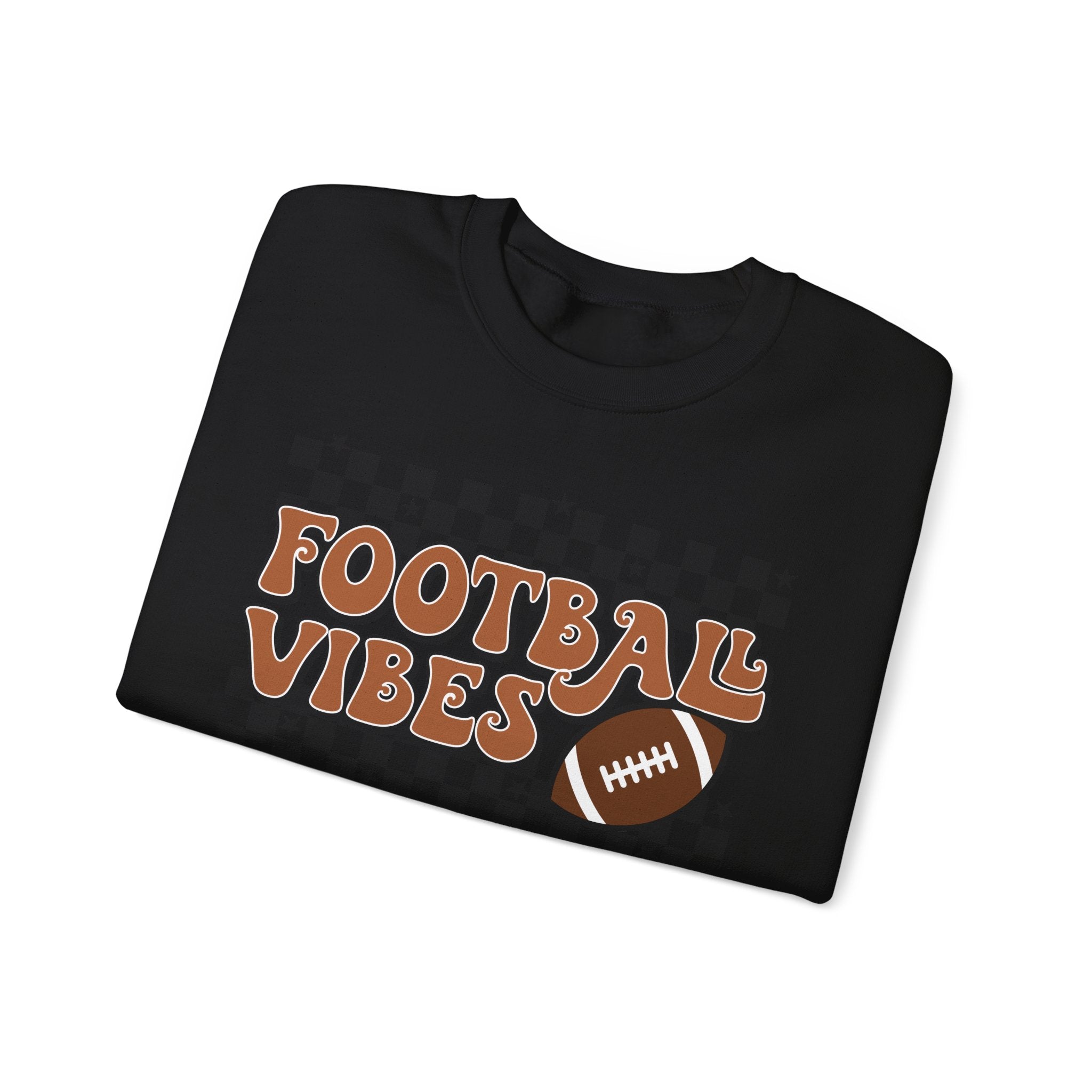 Football Vibes Crewneck Sweatshirt — Retro Checkerboard Football Graphic