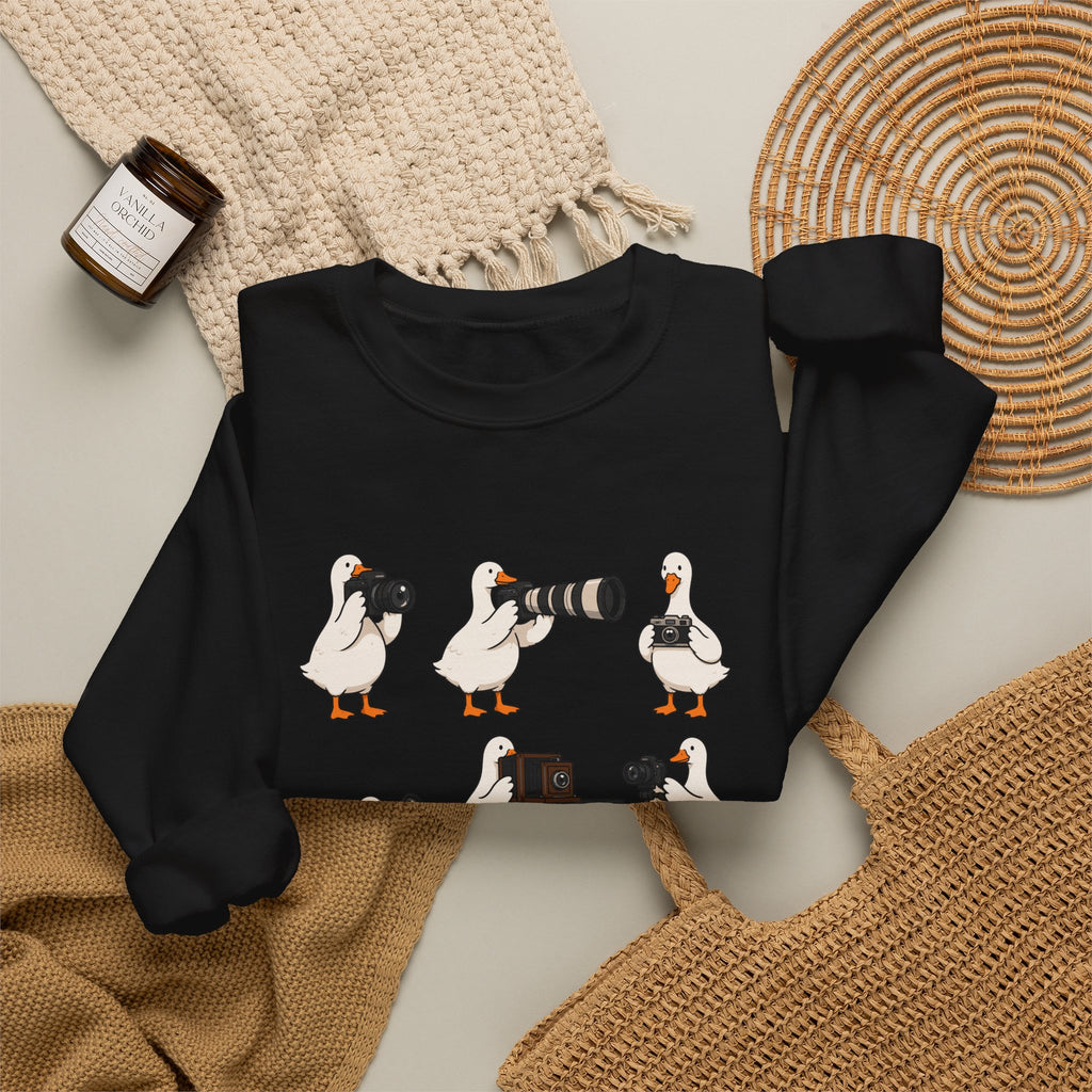 Photographer Geese Crewneck Sweatshirt – Cute Goose Photography Graphic