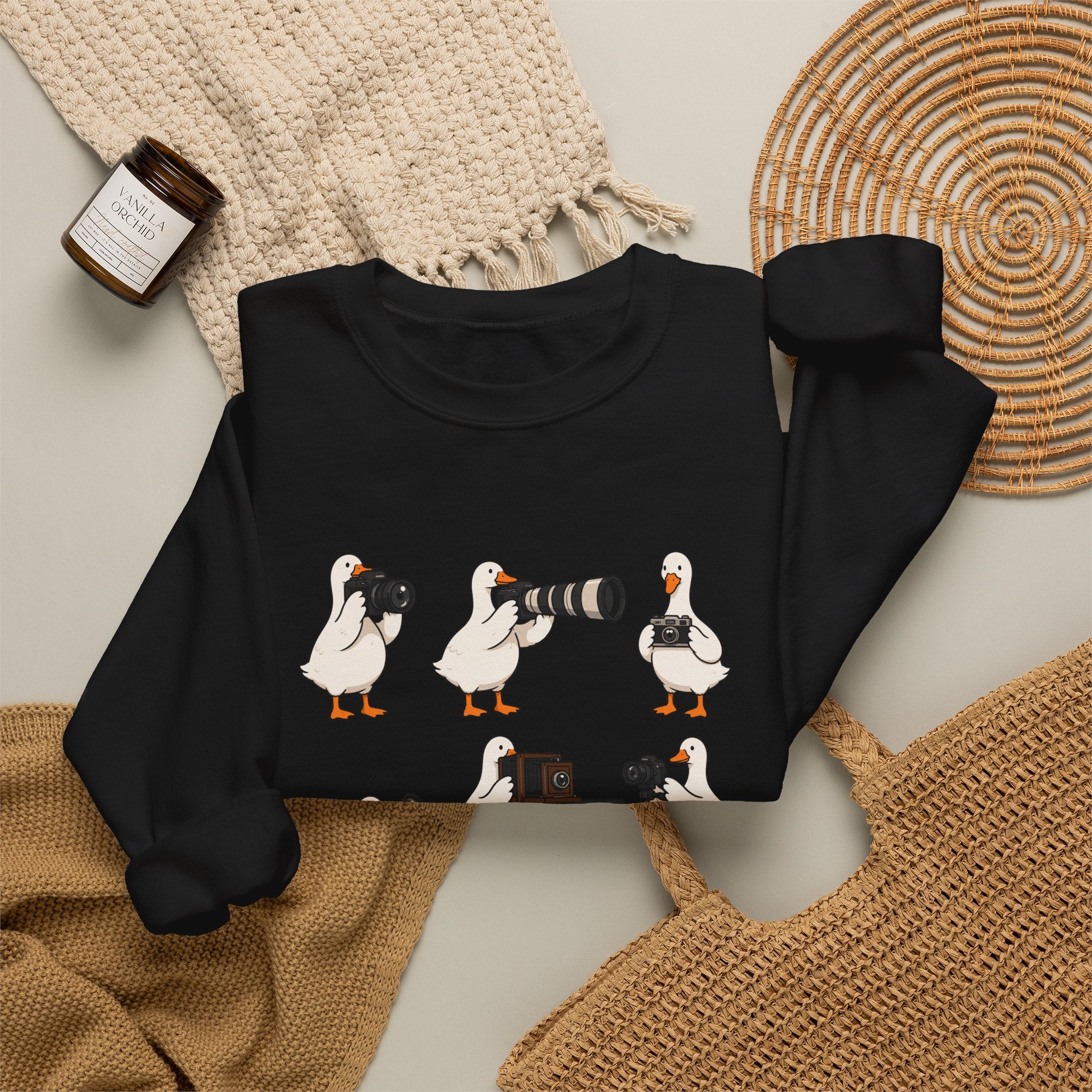 Photographer Geese Crewneck Sweatshirt – Cute Goose Photography Graphic