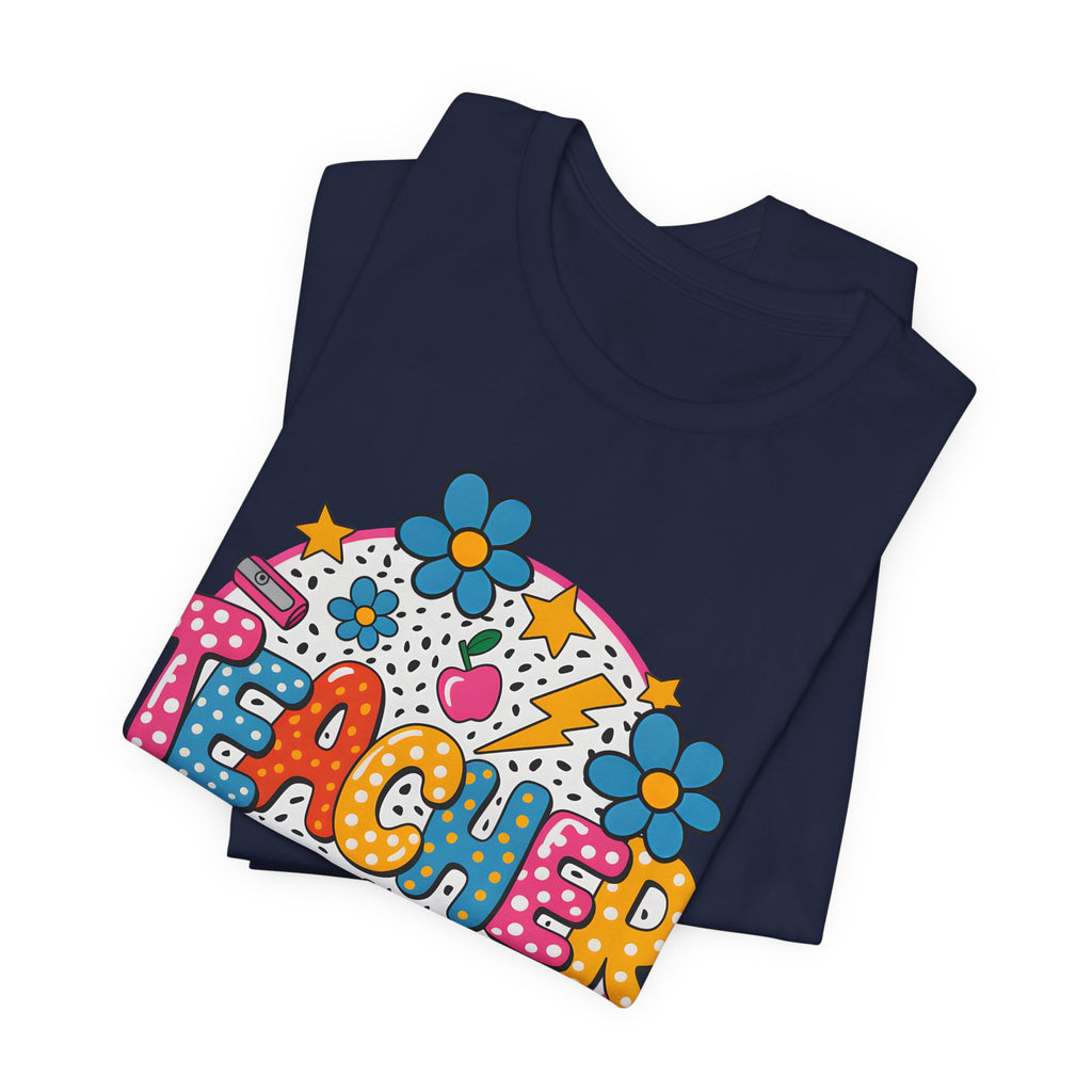 Teacher Doodle Graphic Tee — Colorful School Supplies Design