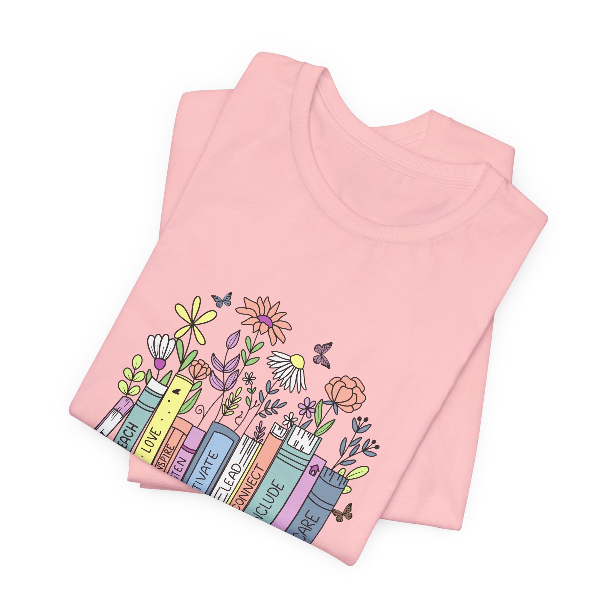 Book Lover T‑Shirt — Teacher Floral Books & Pencil Illustration Tee