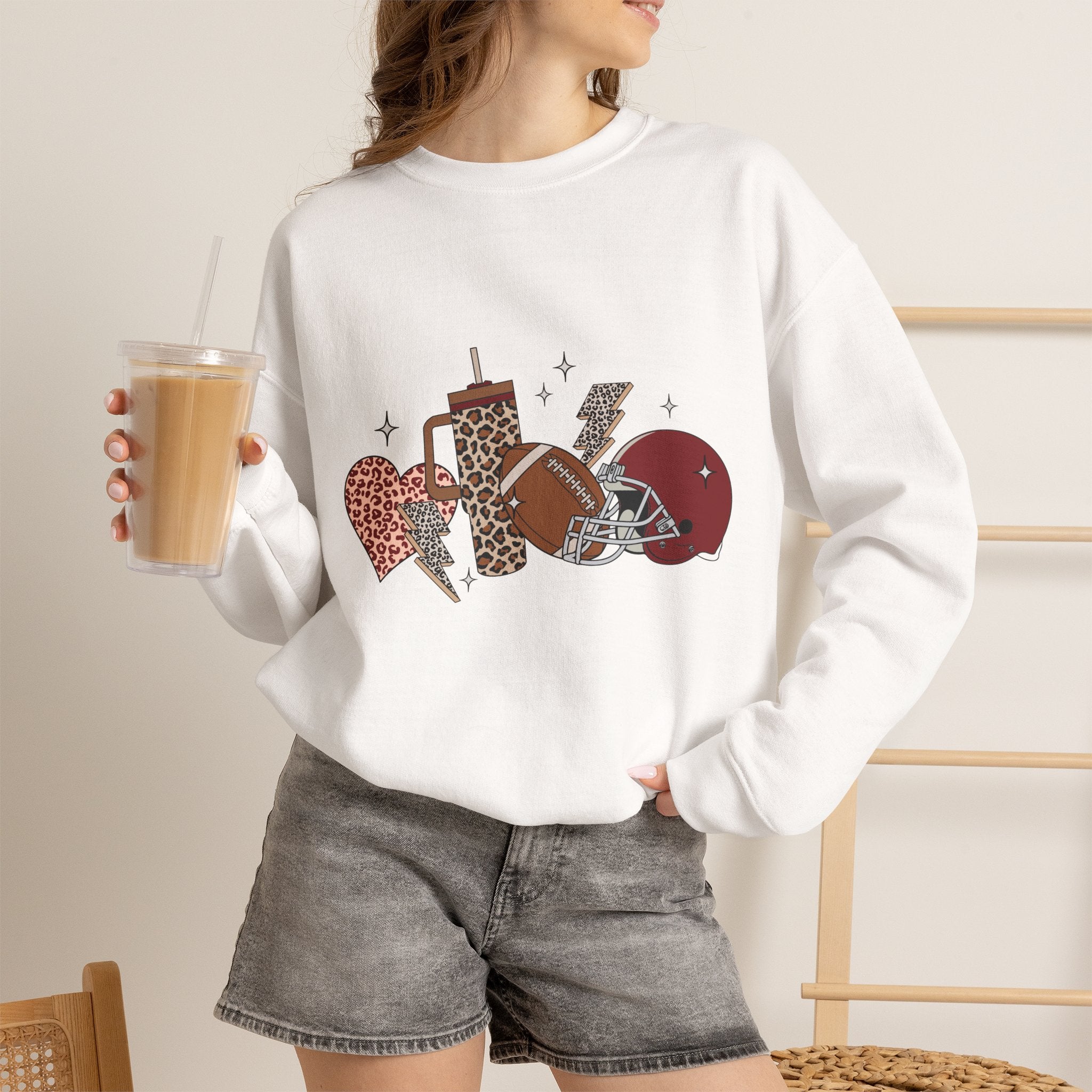 Heart & Lightning Graphic Sweatshirt — Leopard, Plaid & Red Heart Crewneck