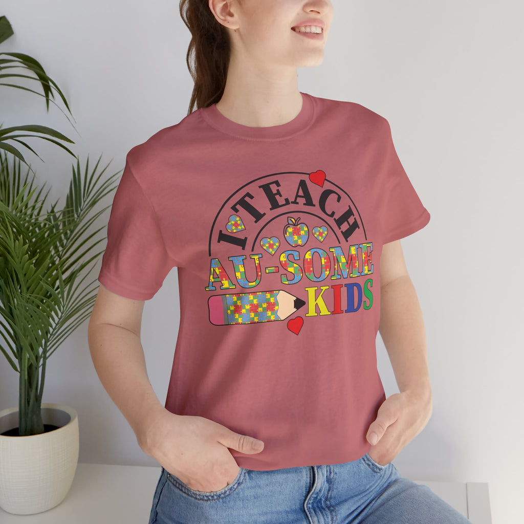 I Teach Awesome Kids T-Shirt — Colorful Autism Awareness Teacher Tee
