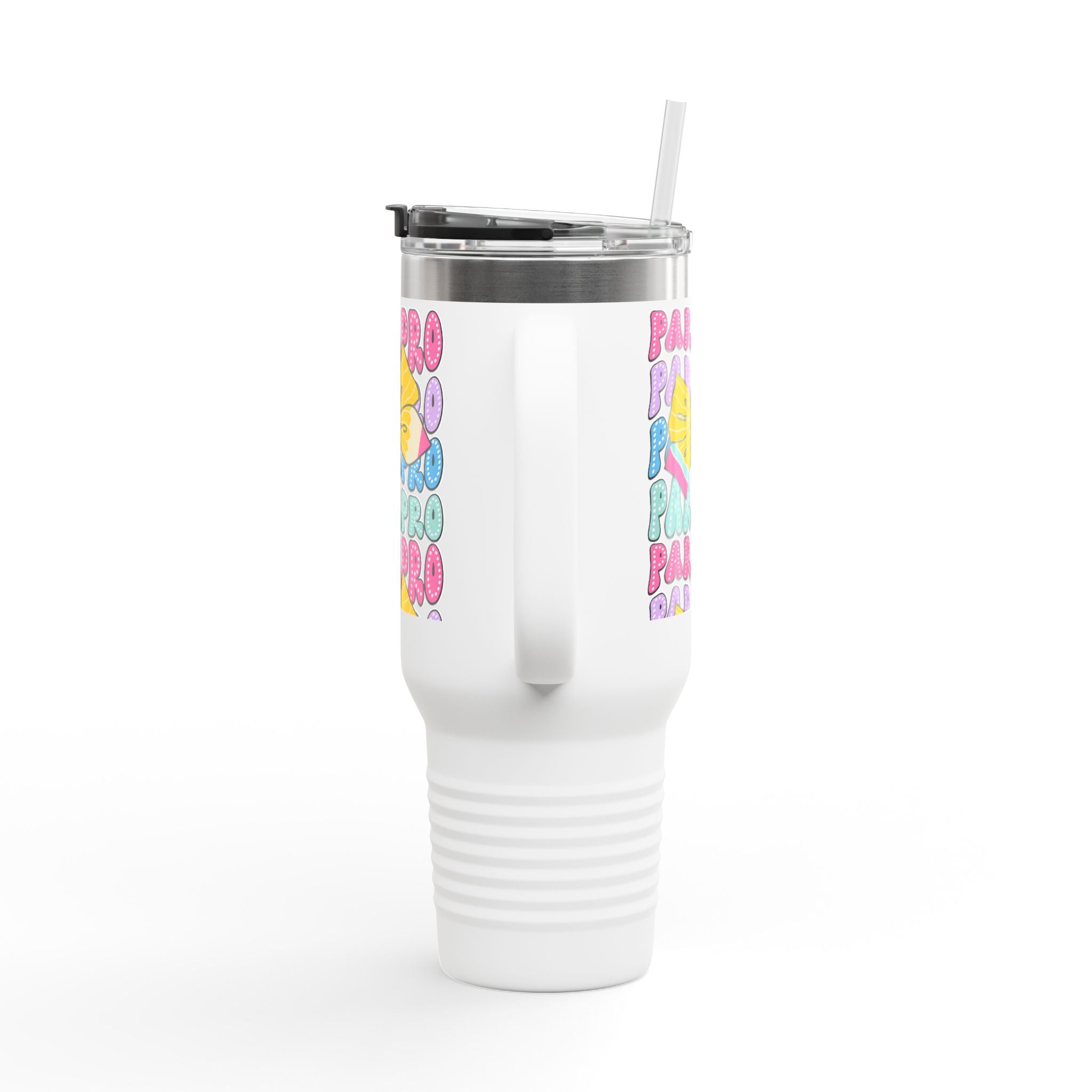 40oz Insulated Travel Mug — Colorful 'PARA' Pattern with Bow Design