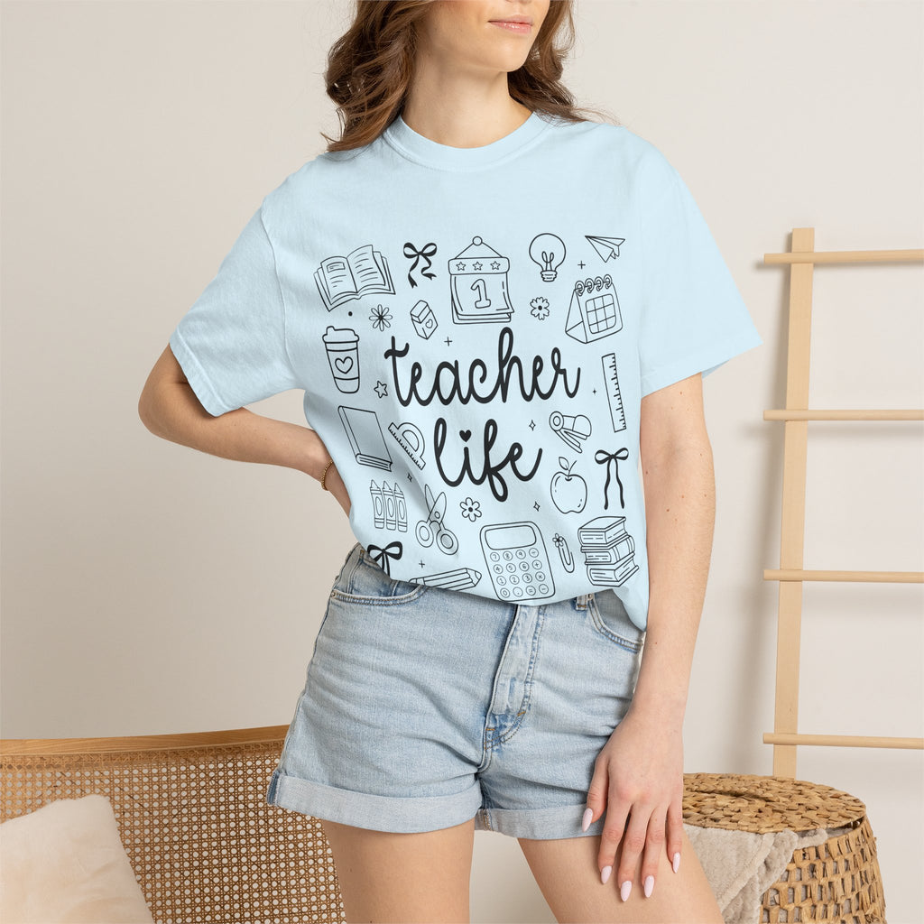 Teacher Life T-Shirt — School Supplies Sketch Graphic Tee