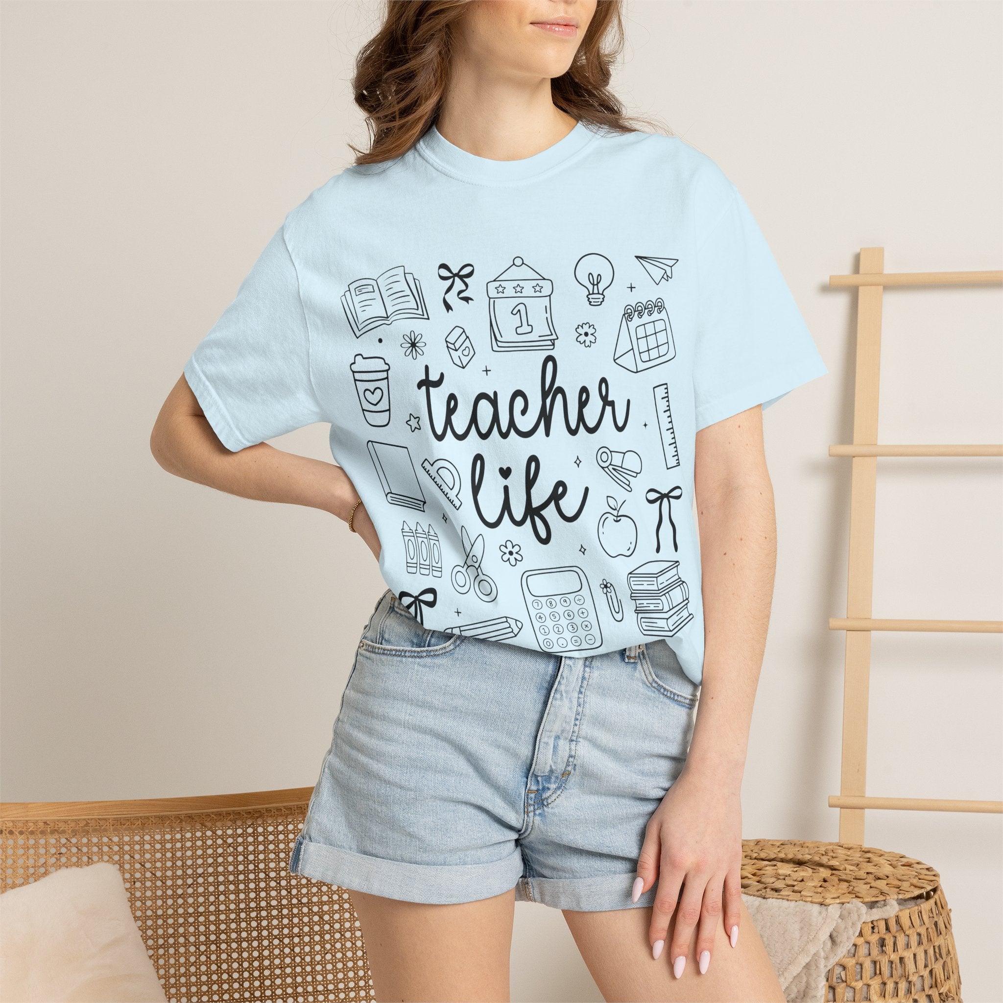 Teacher Life T-Shirt — School Supplies Sketch Graphic Tee