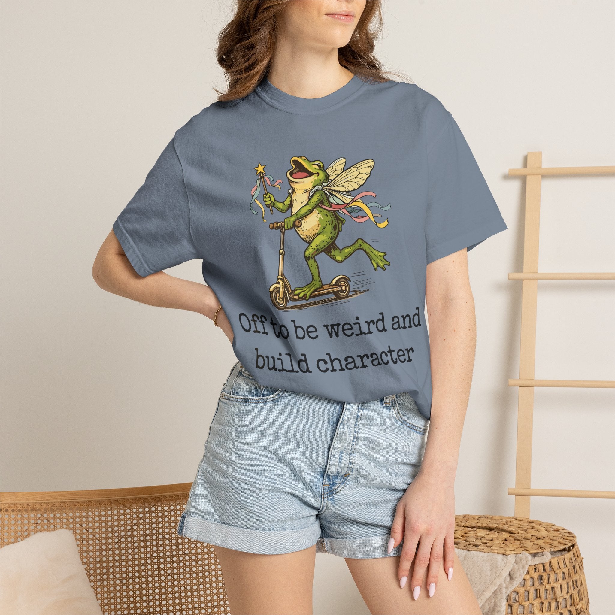 Frog Fairy T-Shirt — "Off to be weird and build character" Cute Whimsical Graphic Tee