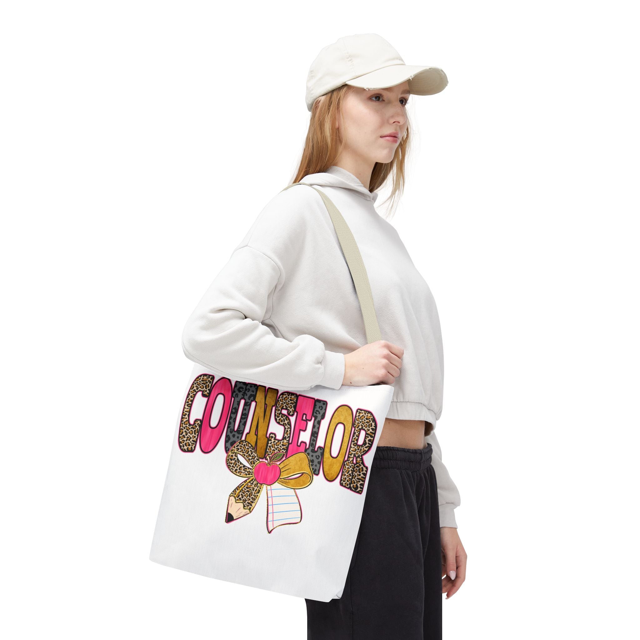 Counselor Tote Bag — Cute Leopard Pencil & Ribbon School Counselor Gift