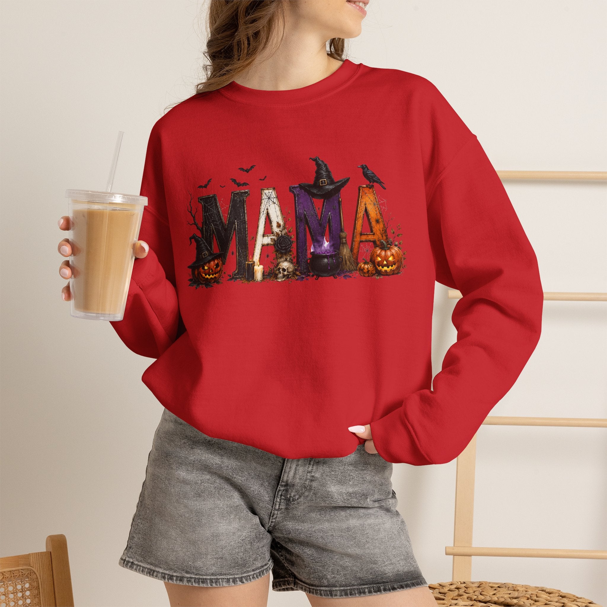 Halloween Mama Sweatshirt — Spooky Witch & Pumpkins Crewneck