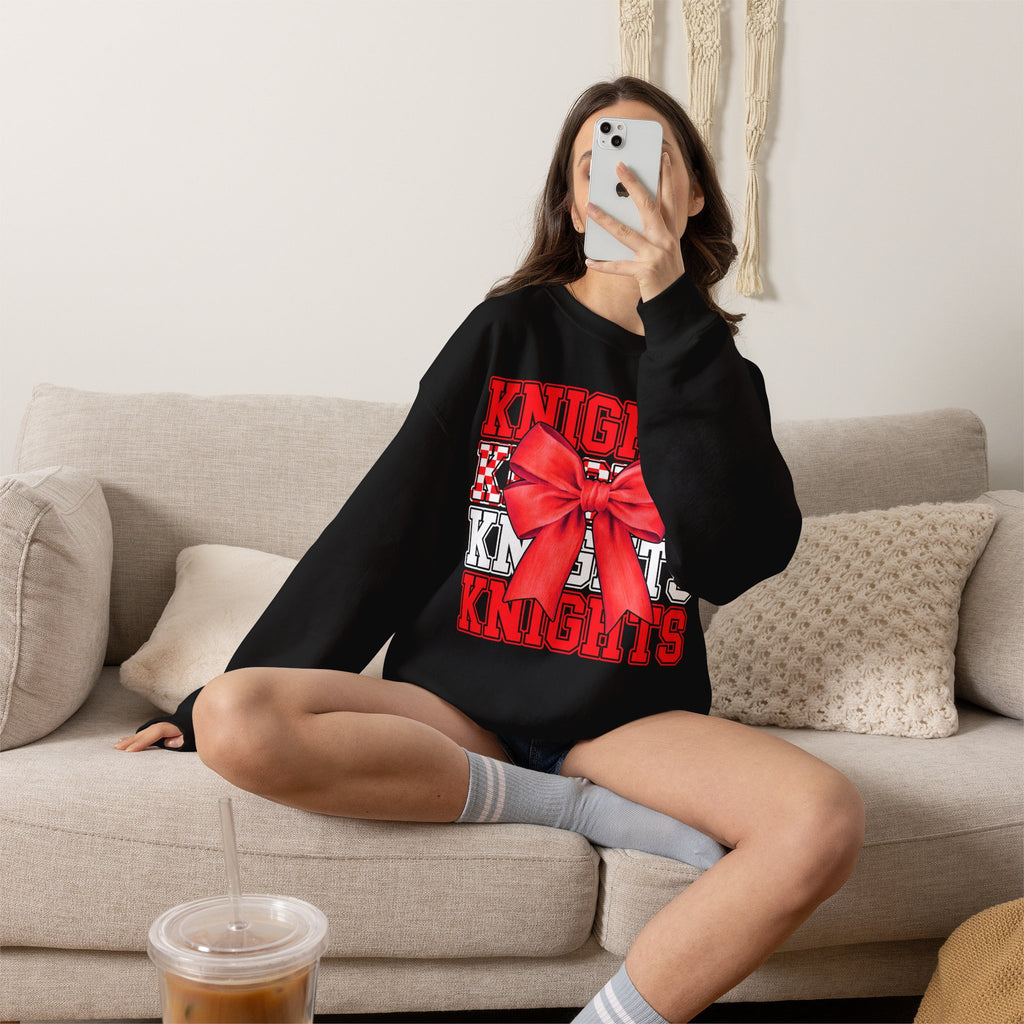 Crewneck Sweatshirt — 'Knights' Red Bow School Spirit  Crew