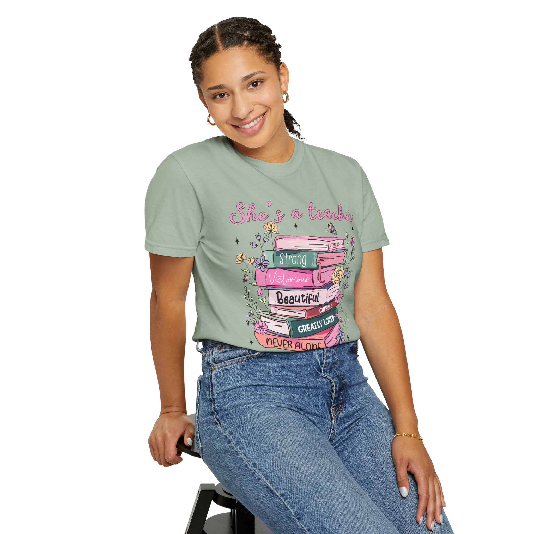 Teacher Appreciation T-Shirt — "She's a Teacher" Floral Stack Design