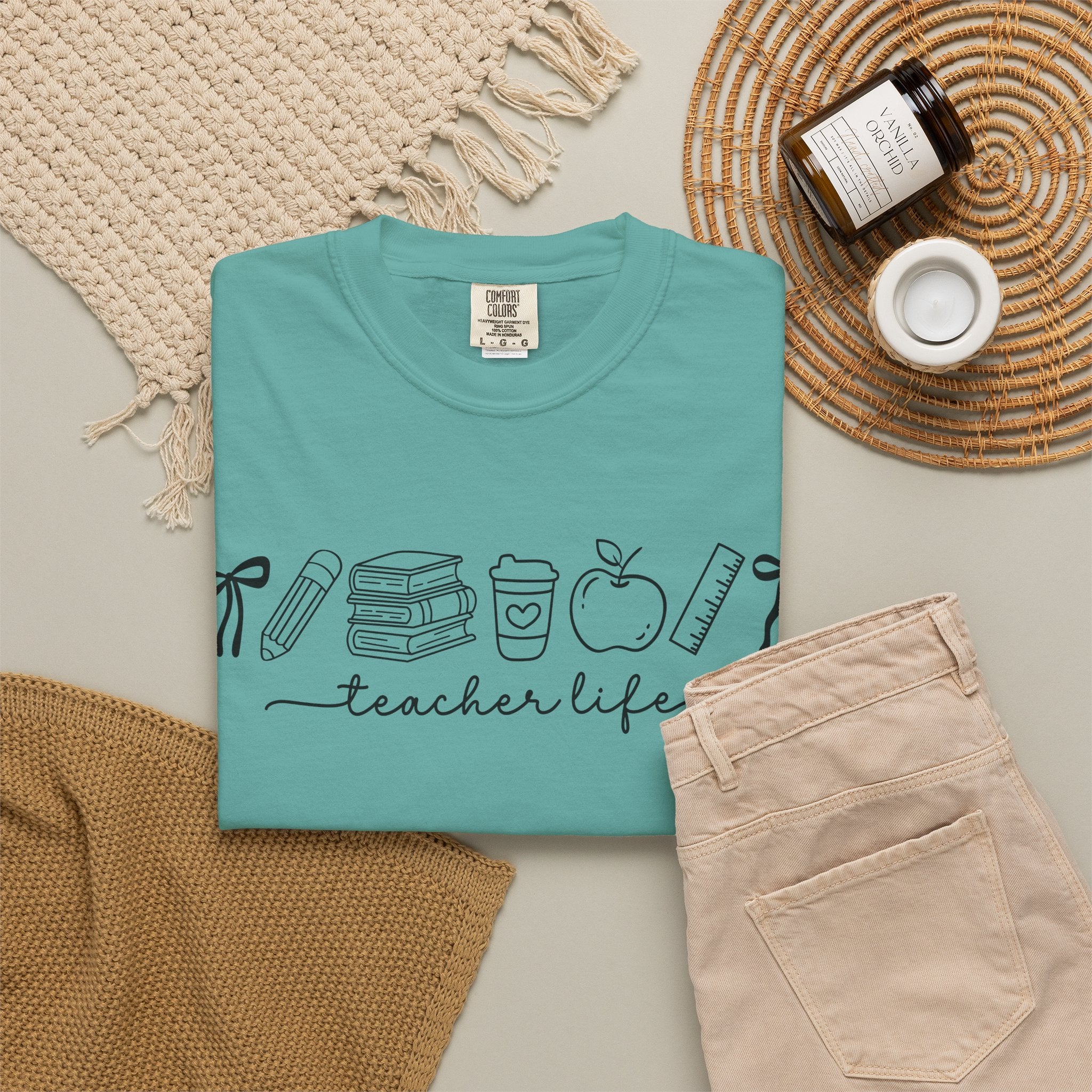 Teacher Life Tee — Minimalist Apple, Books & Coffee Graphic T-Shirt