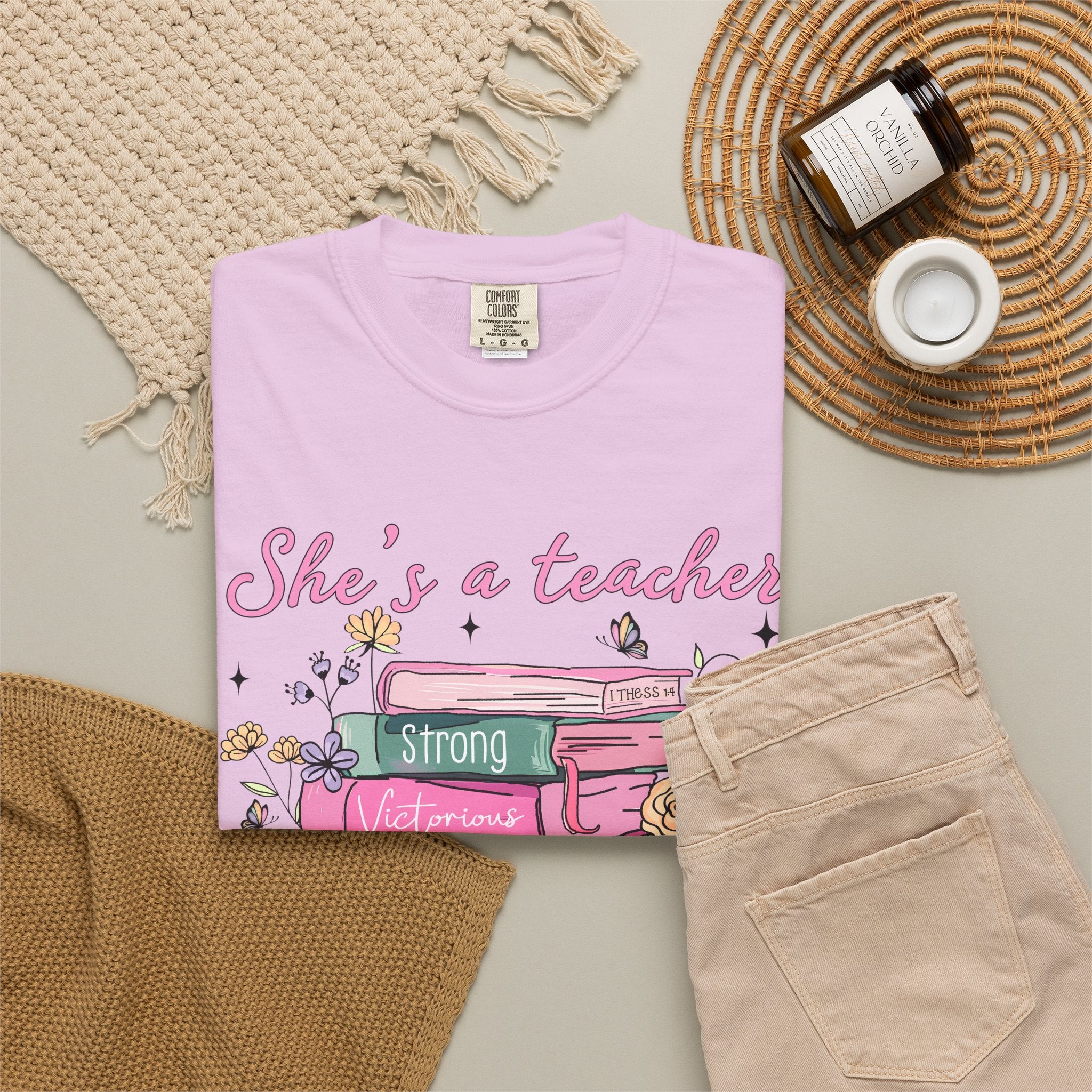 Teacher Appreciation T-Shirt — "She's a Teacher" Floral Stack Design