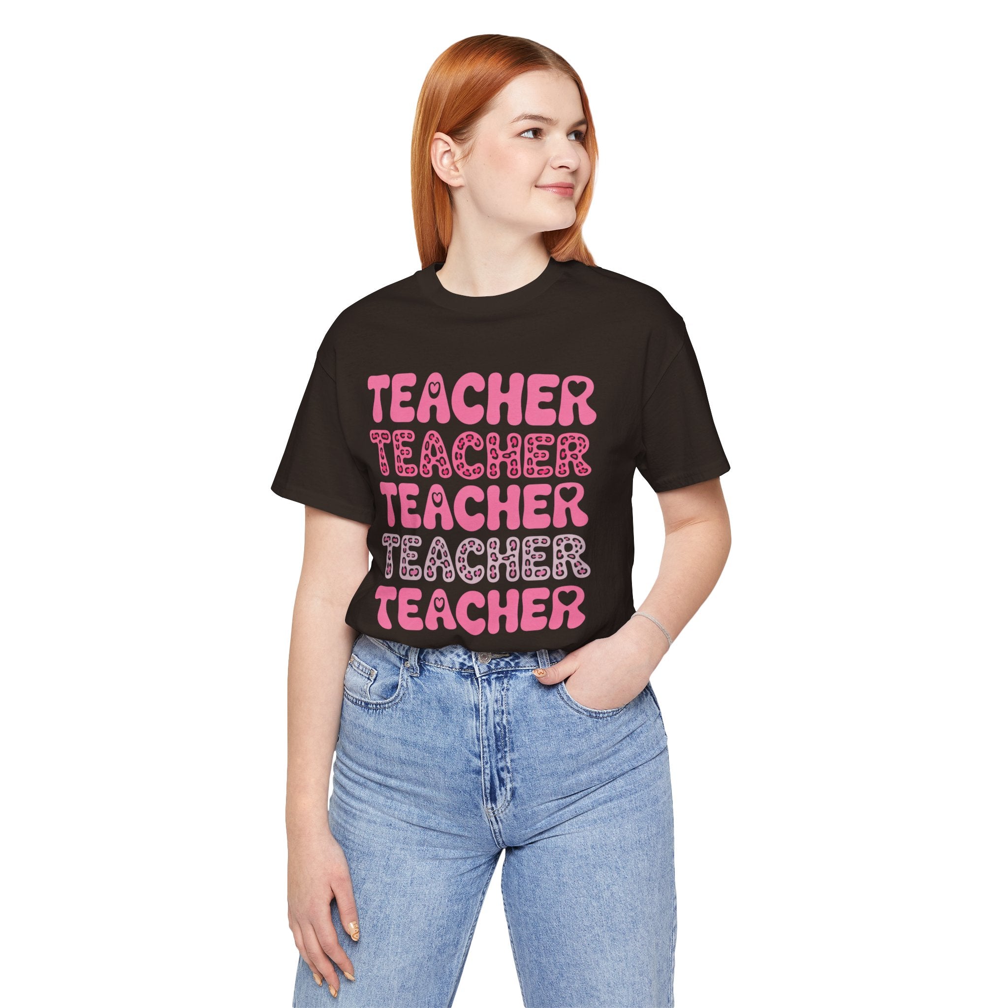 Teacher Repeating Pink Typography T‑Shirt