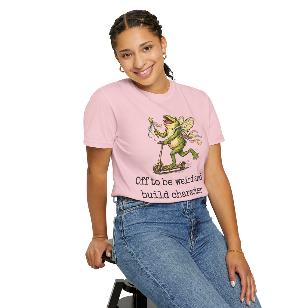Frog Fairy T-Shirt — "Off to be weird and build character" Cute Whimsical Graphic Tee