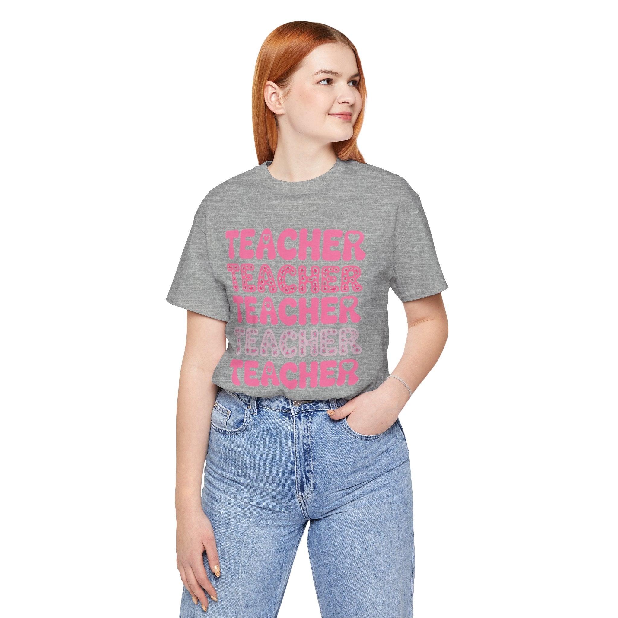 Teacher Repeating Pink Typography T‑Shirt