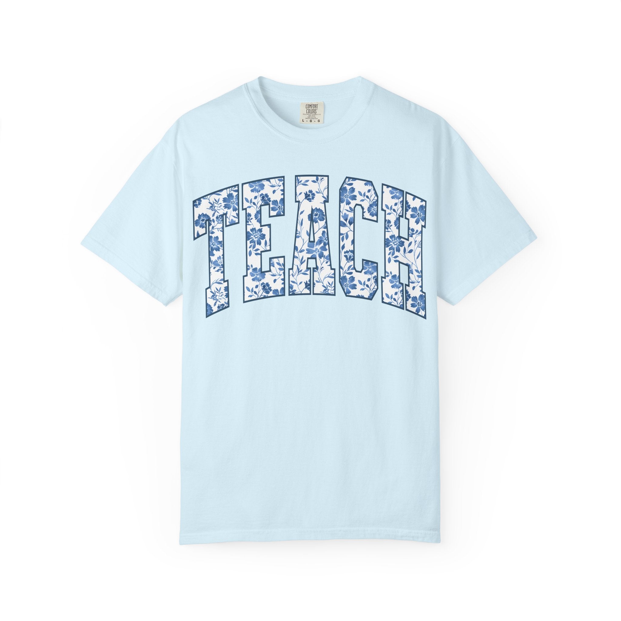 Teacher Floral Arch T-Shirt — 'TEACH' Blue Floral Print Tee
