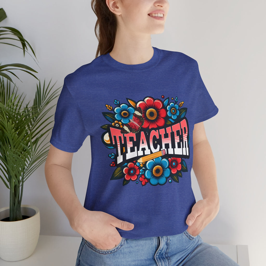 Teacher Floral Tee — Retro Colorful 'Teacher' Shirt