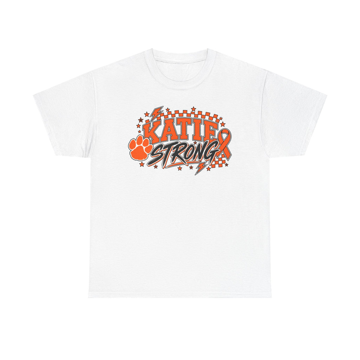 Katie Strong T‑Shirt — Cancer Awareness Ribbon & Paw Print Support Tee