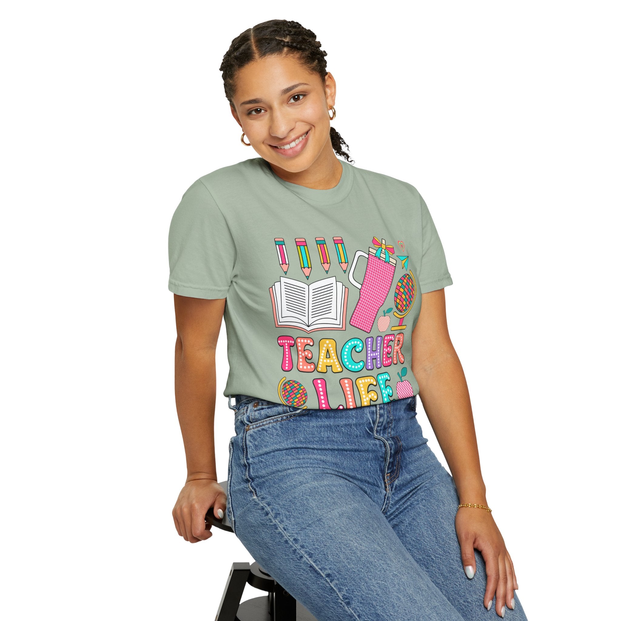 Teacher Life T-Shirt — Colorful School Supplies Graphic Tee