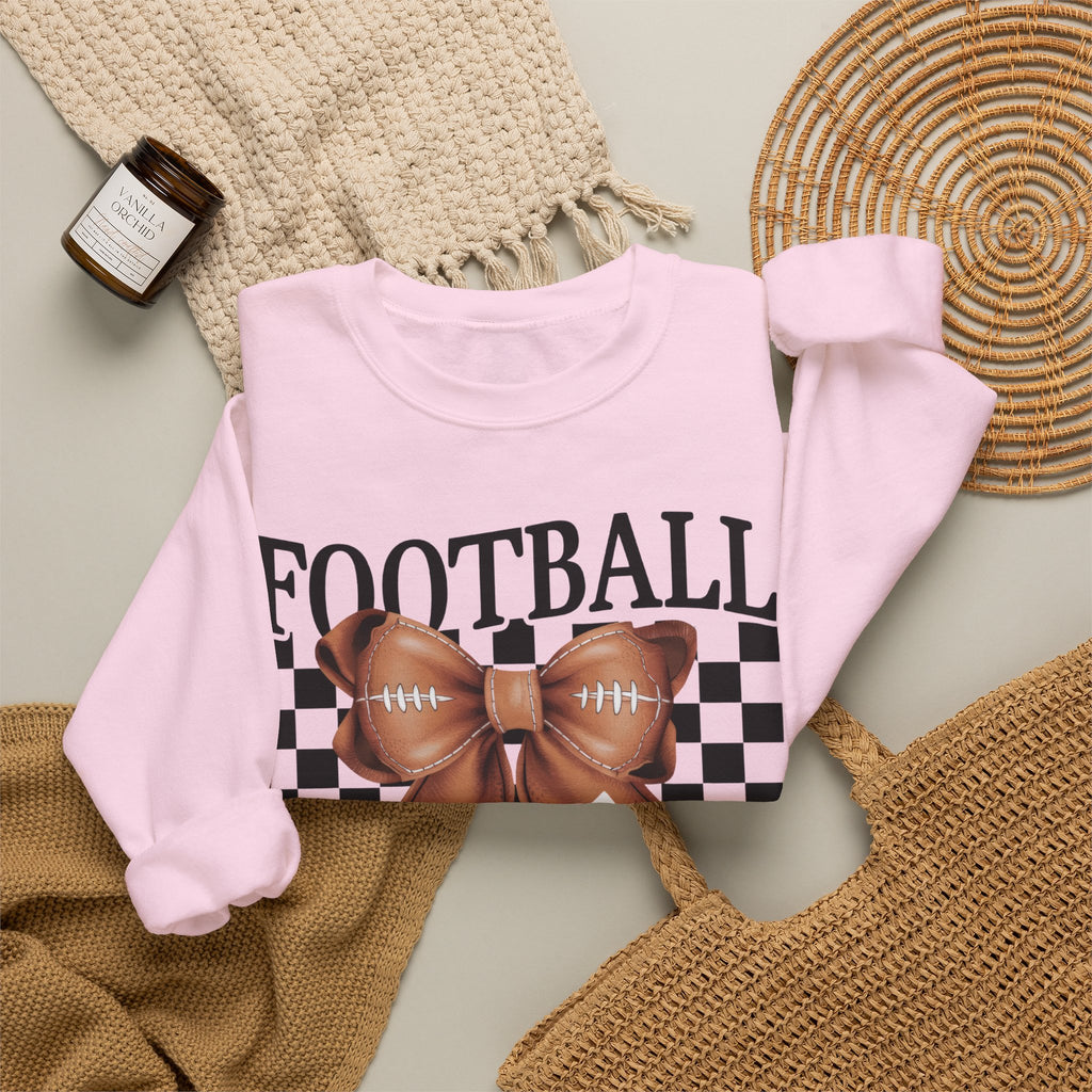 Football Mama Crewneck Sweatshirt — Retro Checkerboard Football Graphic
