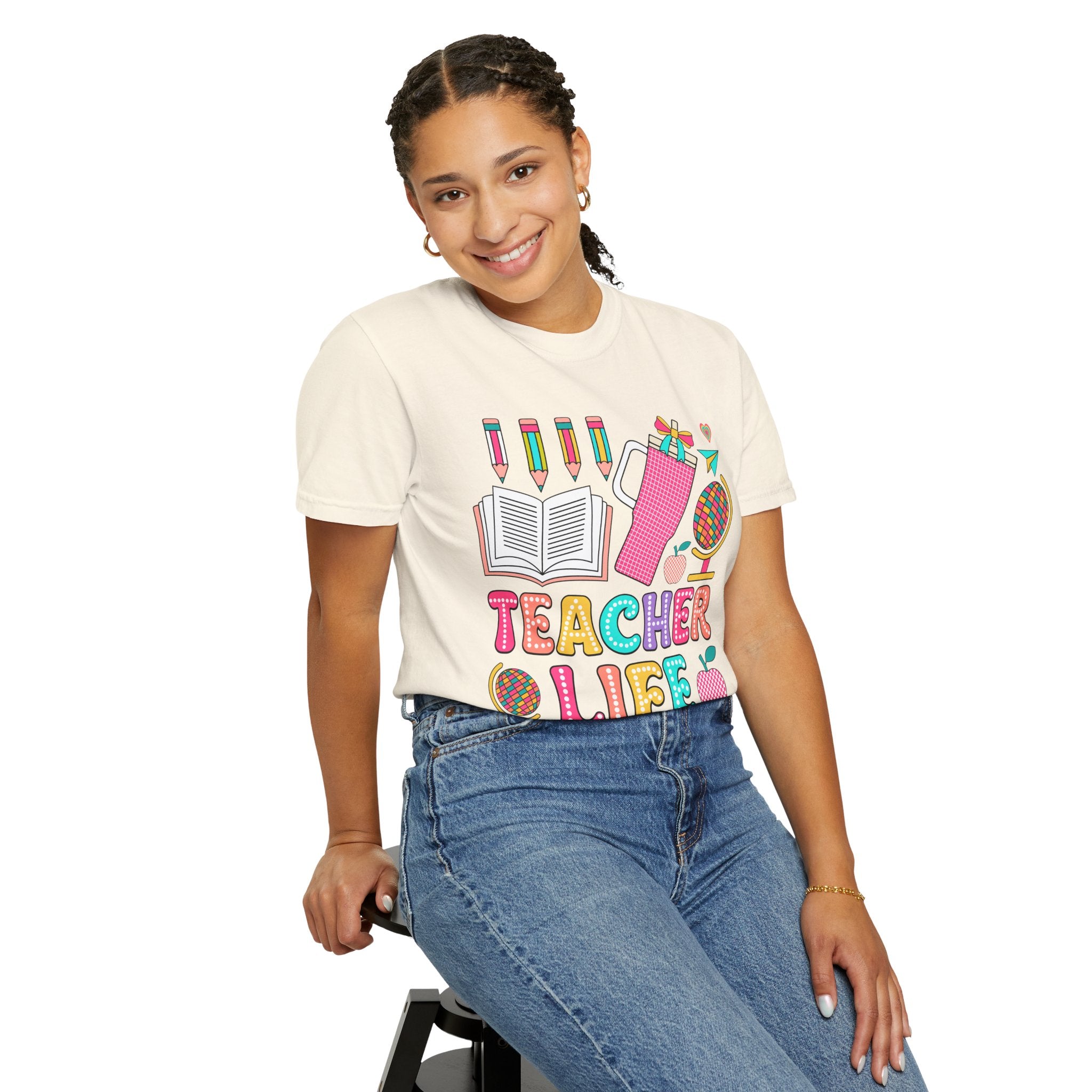 Teacher Life T-Shirt — Colorful School Supplies Graphic Tee