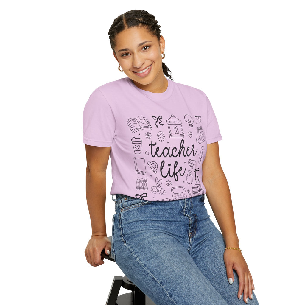 Teacher Life T-Shirt — School Supplies Sketch Graphic Tee