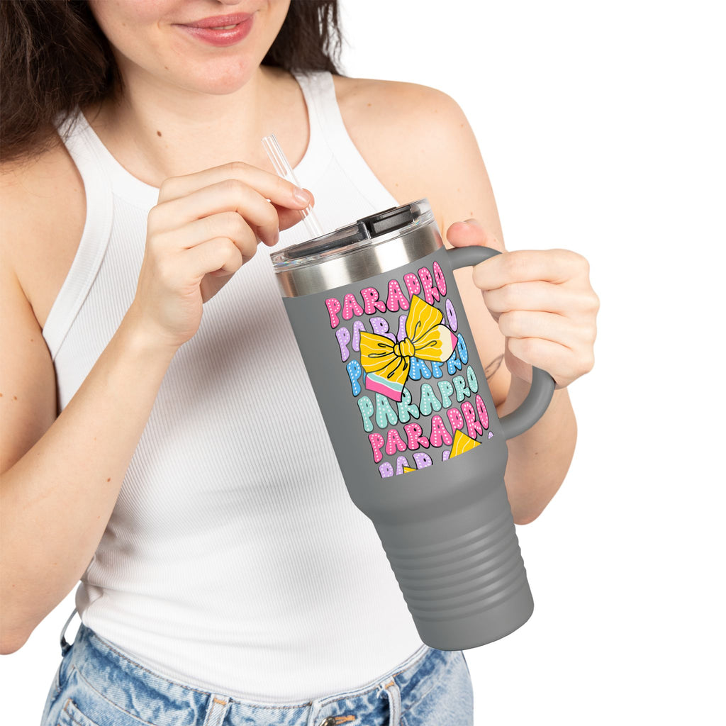 40oz Insulated Travel Mug — Colorful 'PARA' Pattern with Bow Design