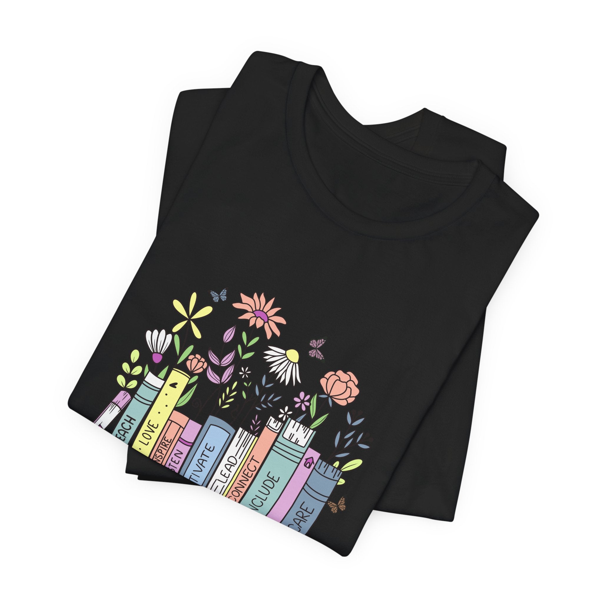 Book Lover T‑Shirt — Teacher Floral Books & Pencil Illustration Tee