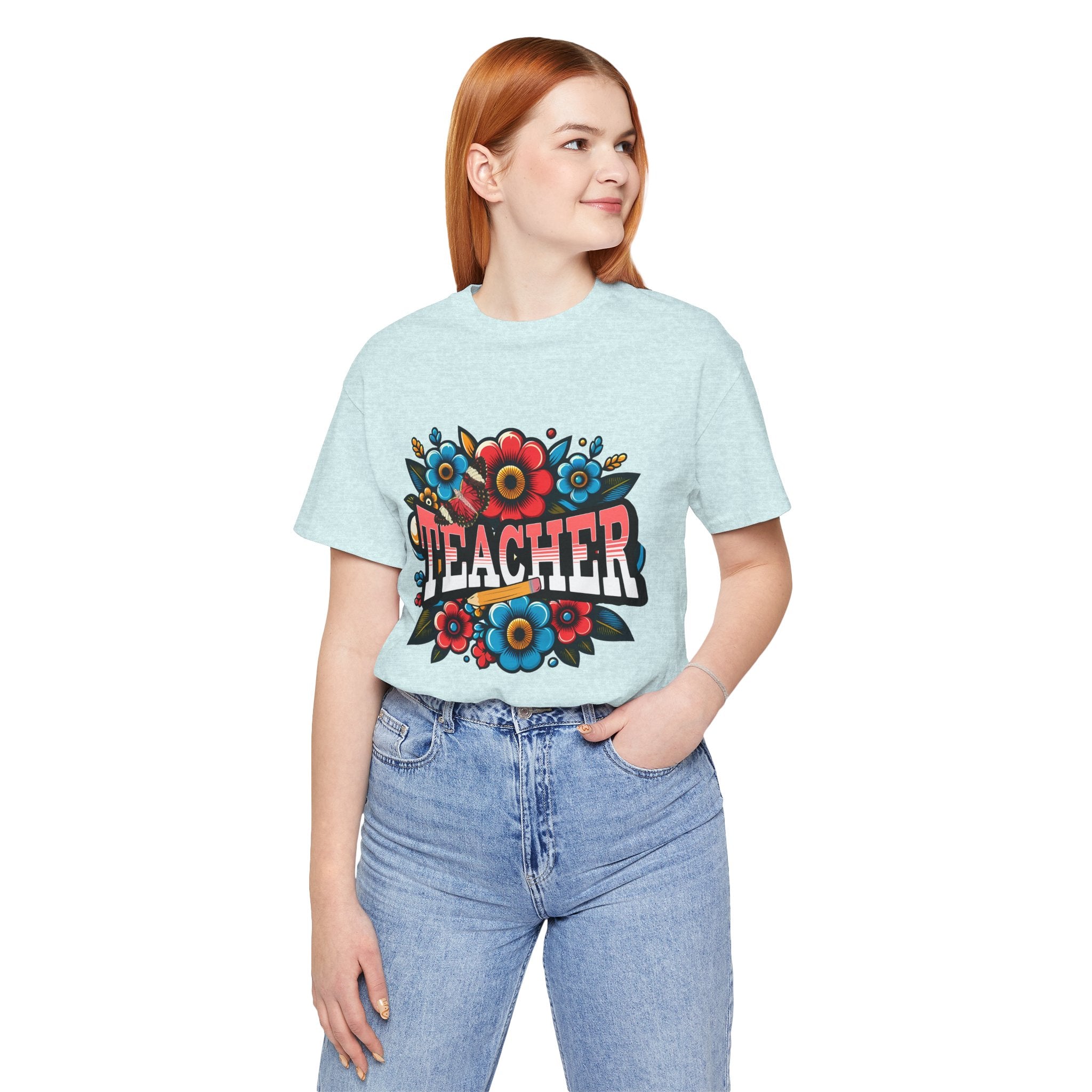 Teacher Floral Tee — Retro Colorful 'Teacher' Shirt