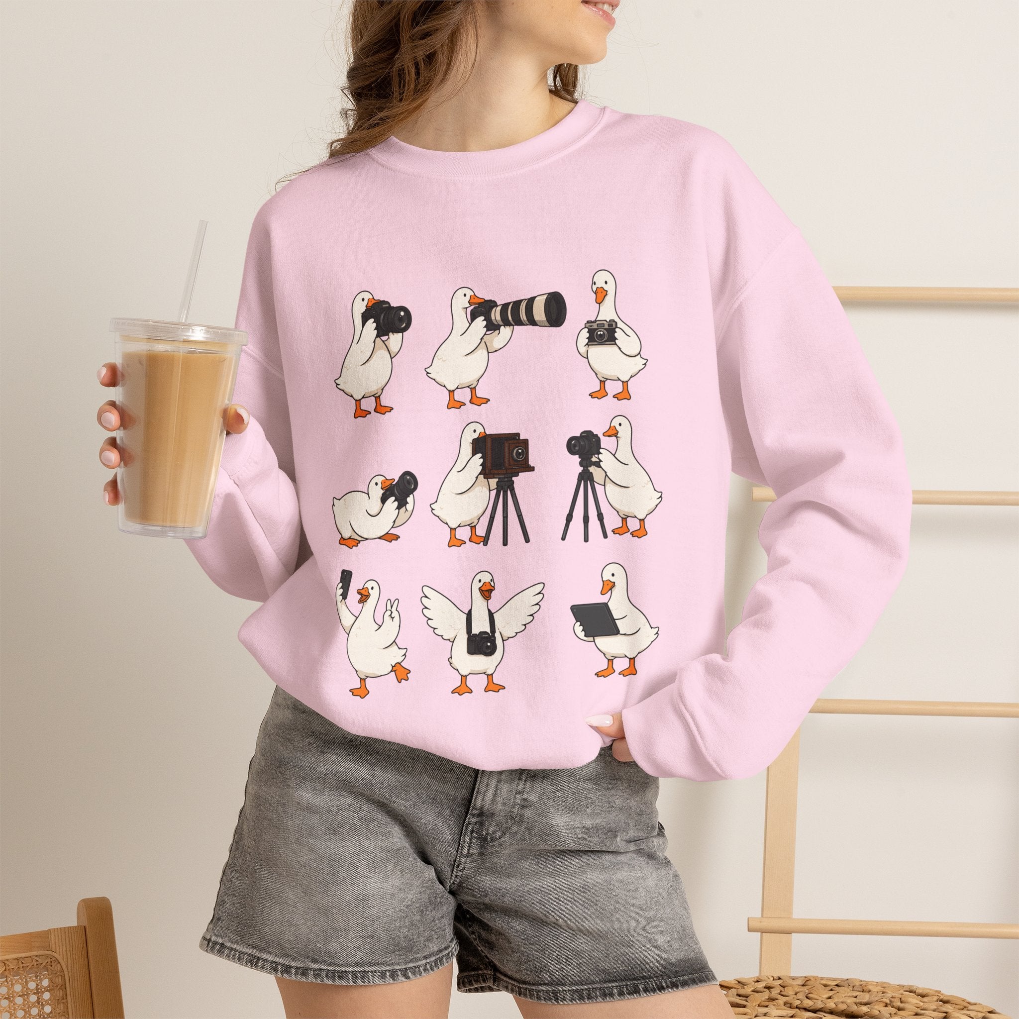 Photographer Geese Crewneck Sweatshirt – Cute Goose Photography Graphic