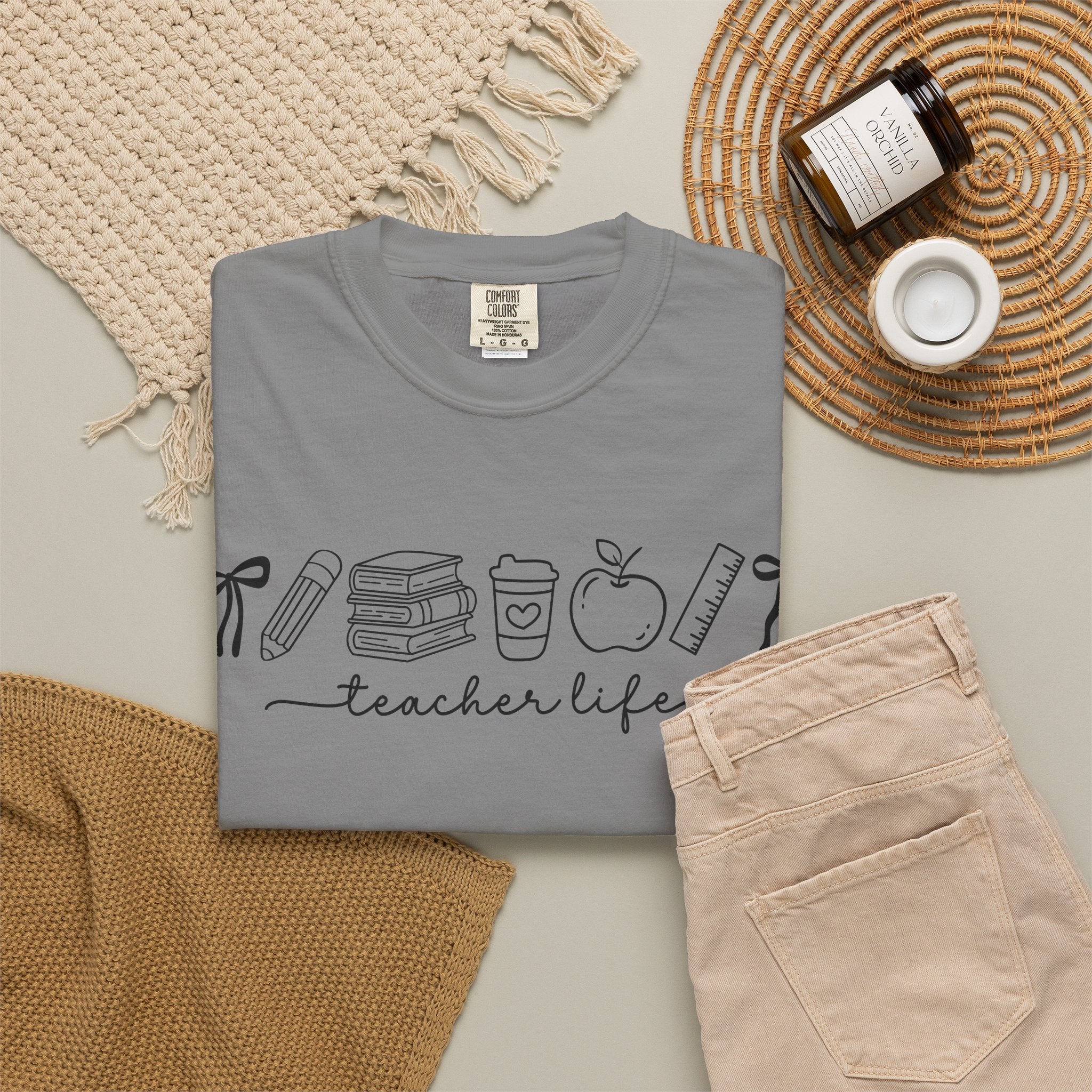 Teacher Life Tee — Minimalist Apple, Books & Coffee Graphic T-Shirt