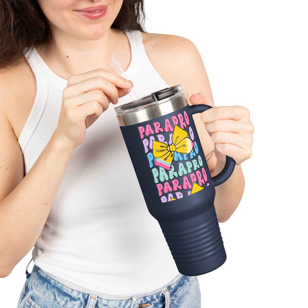 40oz Insulated Travel Mug — Colorful 'PARA' Pattern with Bow Design