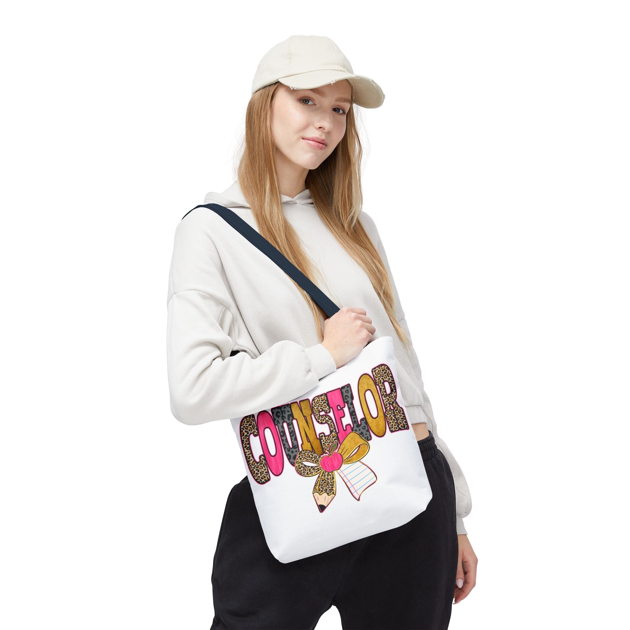 Counselor Tote Bag — Cute Leopard Pencil & Ribbon School Counselor Gift