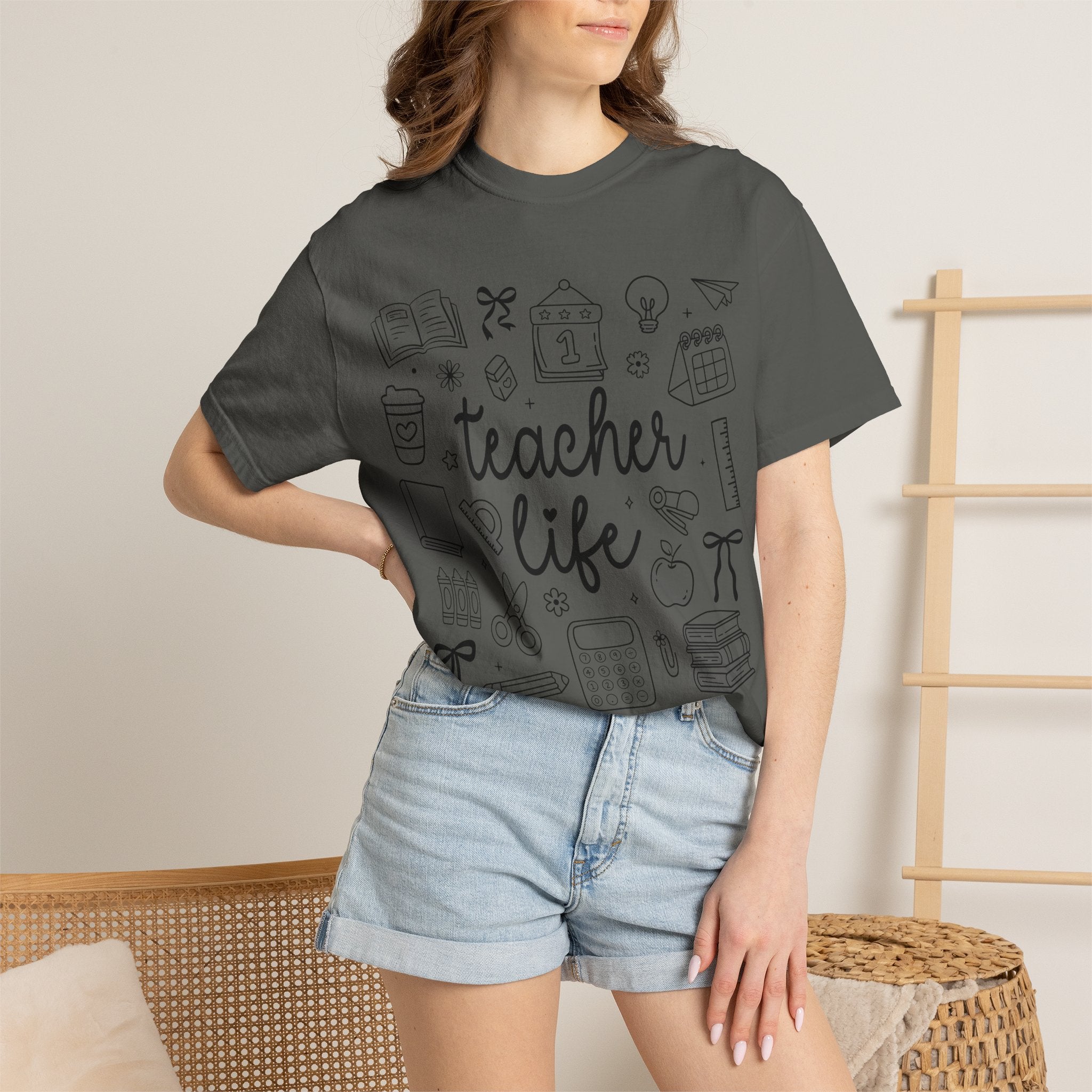 Teacher Life T-Shirt — School Supplies Sketch Graphic Tee