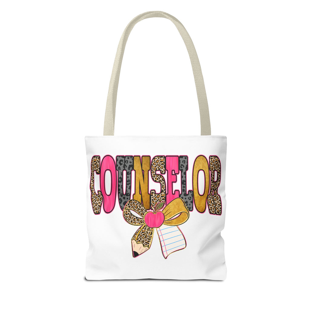 Counselor Tote Bag — Cute Leopard Pencil & Ribbon School Counselor Gift