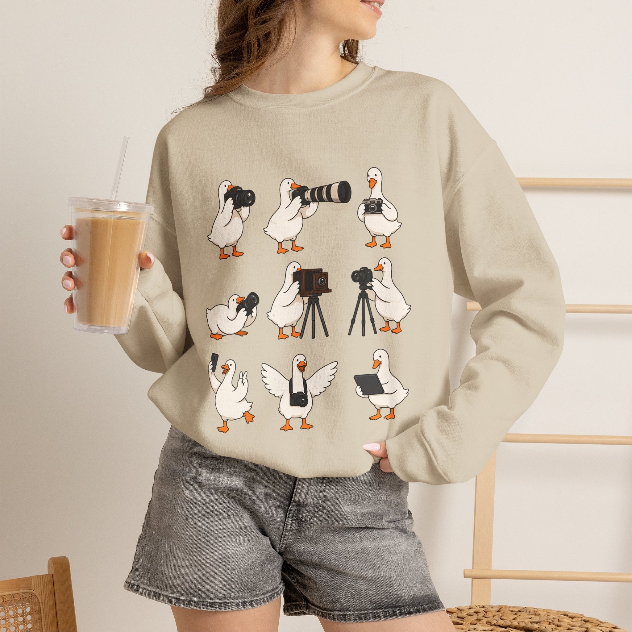 Photographer Geese Crewneck Sweatshirt – Cute Goose Photography Graphic
