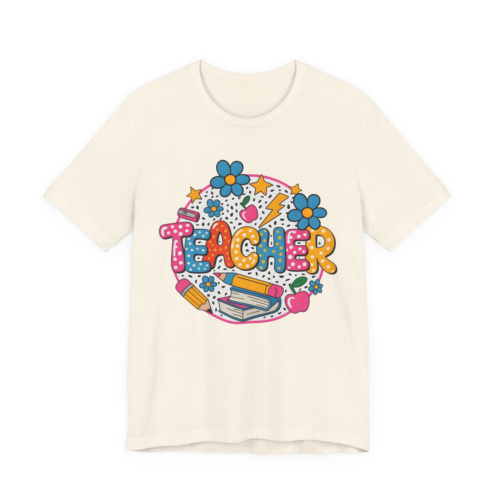 Teacher Doodle Graphic Tee — Colorful School Supplies Design
