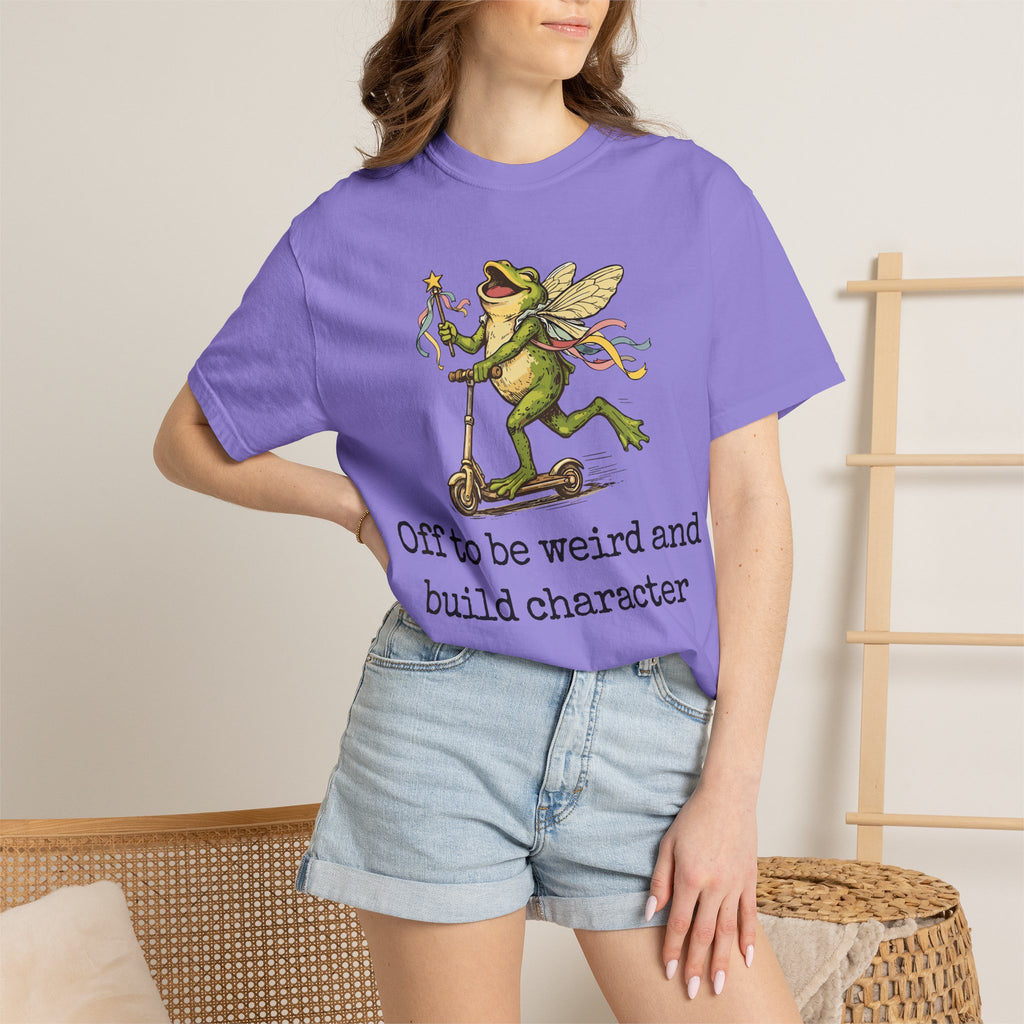 Frog Fairy T-Shirt — "Off to be weird and build character" Cute Whimsical Graphic Tee