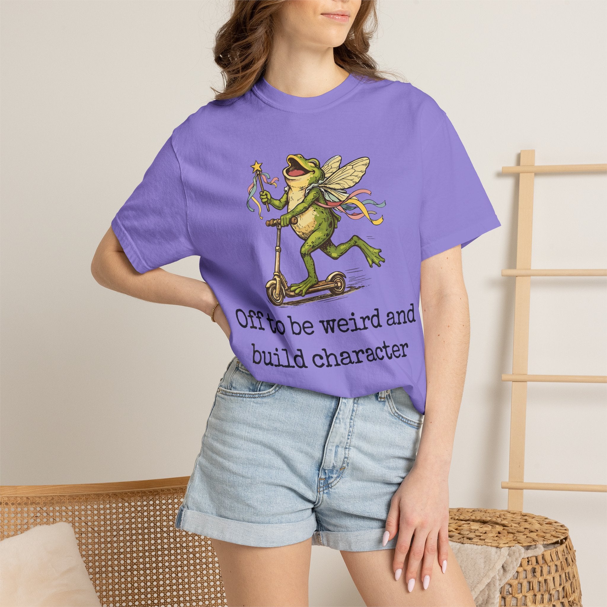Frog Fairy T-Shirt — "Off to be weird and build character" Cute Whimsical Graphic Tee
