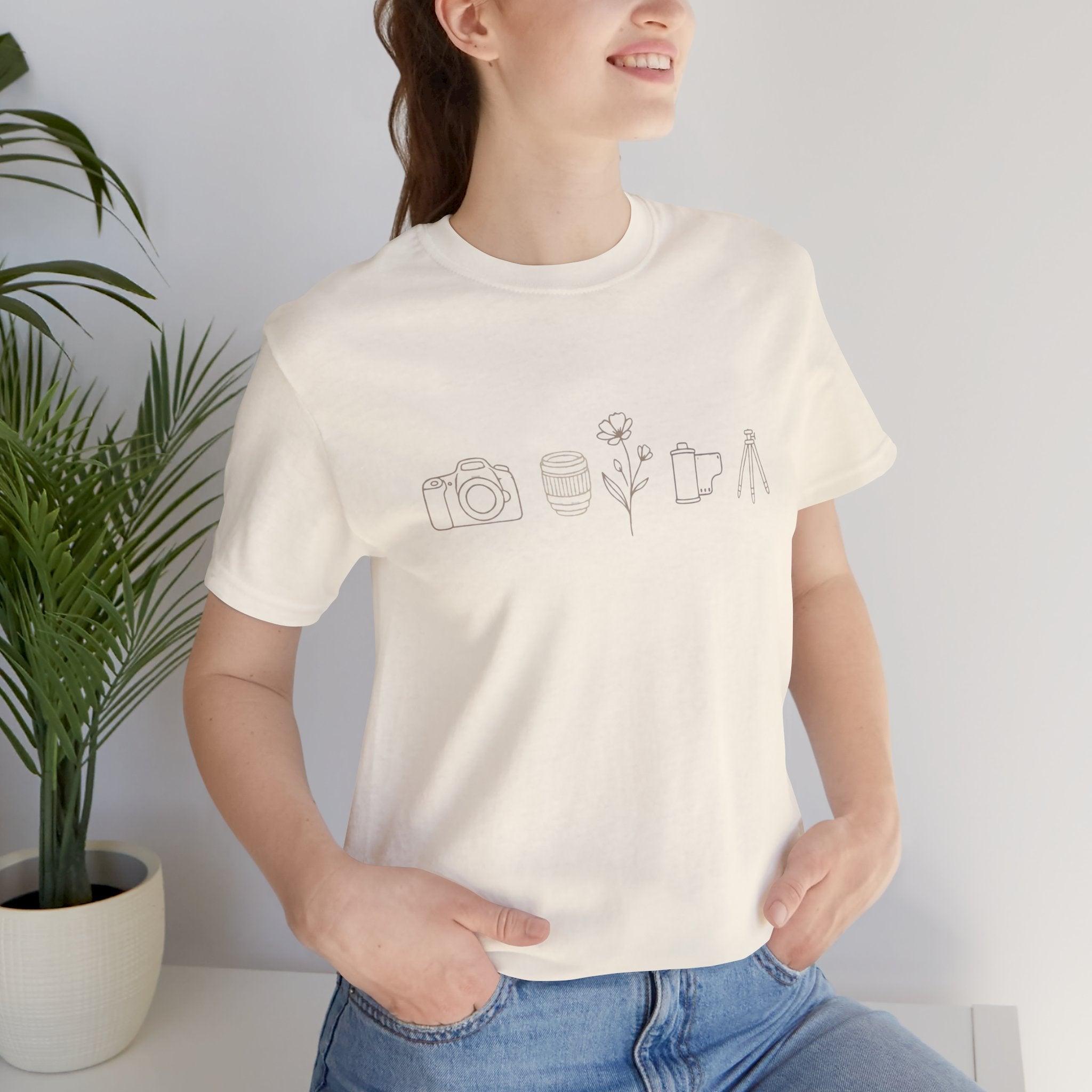 Photography Icons Tee — Minimal Camera, Film, Flower & Tripod Graphic Shirt